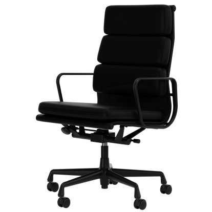 Soft Pad Group EA 219, Aluminium powder-coated deep black, Leather Standard nero, Plano nero, Hard castors for carpets