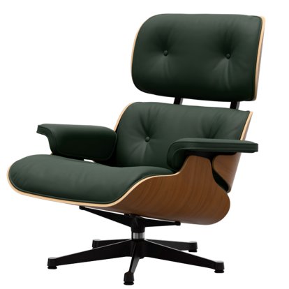Eames Lounge Chair, Walnut, natural, Leather Premium F jade, 89 cm, Aluminium polished, sides black