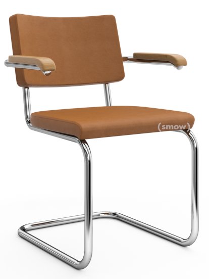 S 64 PV Pure Materials Cantilever Chair, Nubuk Leather ochre-brown, Oak, Chrome-plated, No glides