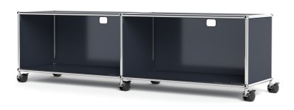 USM Haller TV-/HiFi-Lowboard, Customisable, Anthracite RAL 7016, With 2 drop-down doors, With cable entry hole top centre