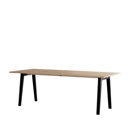 New Modern Dining Table Rectangular, Metal/Wood, 220 x 95 cm, Oak finish, Graphite black