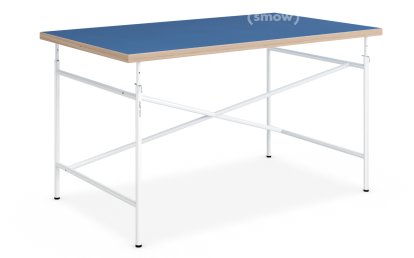 Children's Table Eiermann, 120 x 70 cm, Linoleum midnight blue (Forbo 4181) with oak edges, White