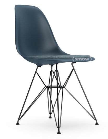 Eames Plastic Side Chair RE DSR, Sea blue, With seat upholstery, Ice blue / moor brown, Standard version - 43 cm, Coated basic dark