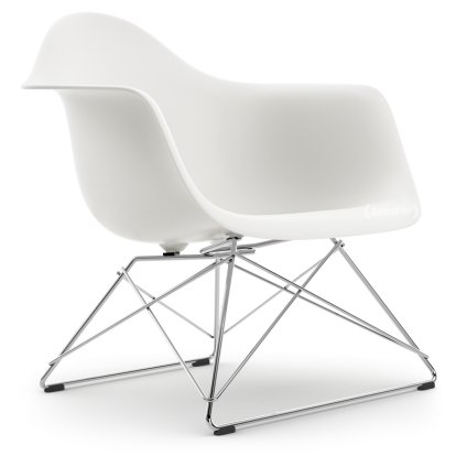 Eames Plastic Armchair RE LAR, White non-RE, Without upholstery, Chrome-plated