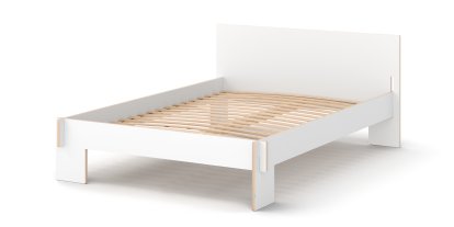 Siebenschläfer Bed, 140 x 200 cm, With headboard, White, With rollable slatted base