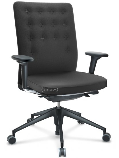 ID Trim, With lumbar support, FlowMotion-with tilt mechanism, with seat depth adjustment, With 2D armrests, 5 star foot , basic dark plastic, Seat and back Plano, Dark grey, Soft castors for hard floor surfaces