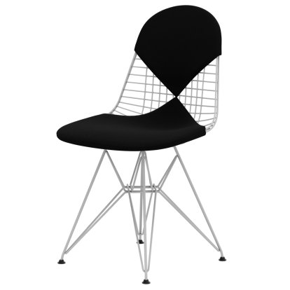Wire Chair DKR , Powder-coated white, Seat and backrest cushion (Bikini), Hopsak nero