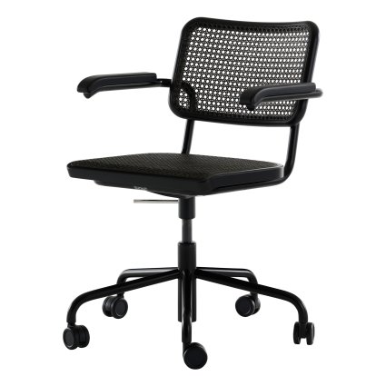 S 64 Swivel Chair, Deep Black (RAL 9005), Black steined beech / dark melange
