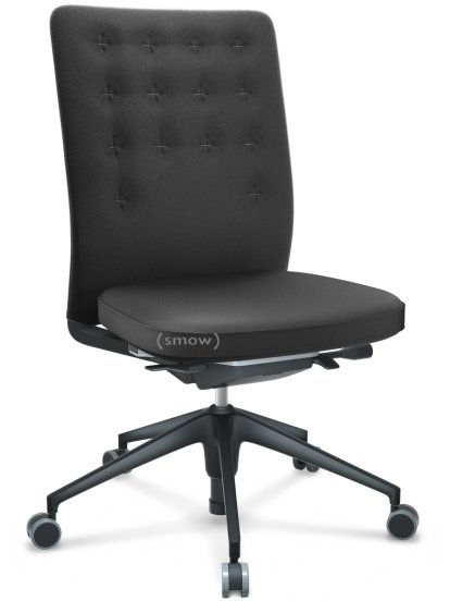 ID Trim, With lumbar support, FlowMotion-with tilt mechanism, with seat depth adjustment, Without armrests, 5 star foot , basic dark plastic, Seat and back Plano, Dark grey, Soft castors for hard floor surfaces