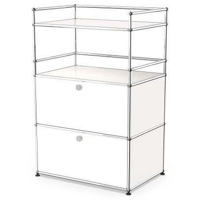USM Haller bar highboard, Pure white RAL 9010, With 2 drop-down doors
