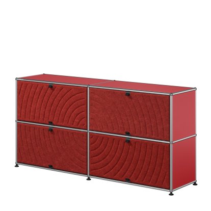 USM Haller Sideboard L with four USM Haller Soft Panels, round, USM ruby red, Red