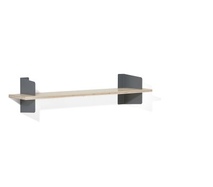 Wall Shelf Atelier, 3-layer fir/spruce veneer with white-pigmented lacquer, Basalt grey, Version 1, 140 cm