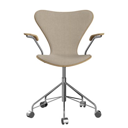 Series 7 Swivel Chair 3117 / 3217 Front Upholstery, With armrests, Clear varnished wood, Clear varnished oak, 200 - Sand, Chrome