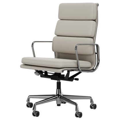 Soft Pad Group EA 219, Chrome-plated, Leather Premium F snow, Plano white, Soft castors for hard floor surfaces