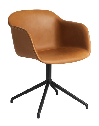 Fiber Armchair Swivel, Leather cognac