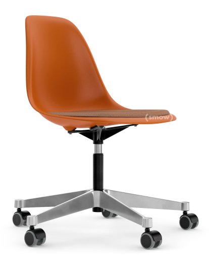 Eames Plastic Side Chair RE PSCC, Rusty orange, With seat upholstery, Cognac / ivory