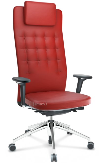 ID Trim L, FlowMotion without seath depth adjustment, With 3D-armrests, Basic dark, Leather red, Soft castors for hard floor surfaces