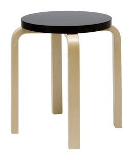 Stool E60, Seat lacquered black, Legs birch clear varnished