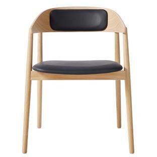AC2 Dining Chair, Oak white pigmented, matt lacquered, With seat and back upholstery, black leather