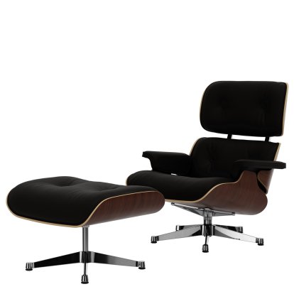 Lounge Chair & Ottoman, Dark walnut, Leather Premium F chocolate, 89 cm, Aluminium polished