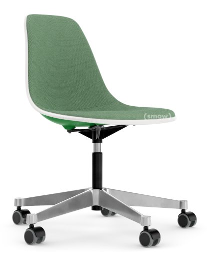 Eames Plastic Side Chair RE PSCC, Green non-RE, With full upholstery, Green / ivory