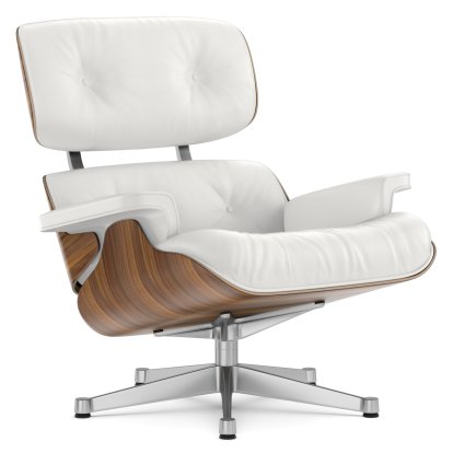 Lounge Chair, Walnut with black pigmentation, Leather Premium F snow, 89 cm, Aluminium polished