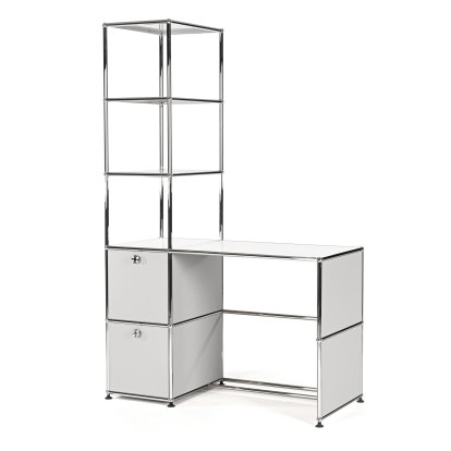 USM Haller desk with mit shelf unit, Light grey RAL 7035
