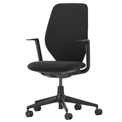 ACX Soft, With forward tilt, with seat depth adjustment, Fixed Armrests, Deep black, Seat Grid Knit, nero, Soft castor for hard floor surfaces