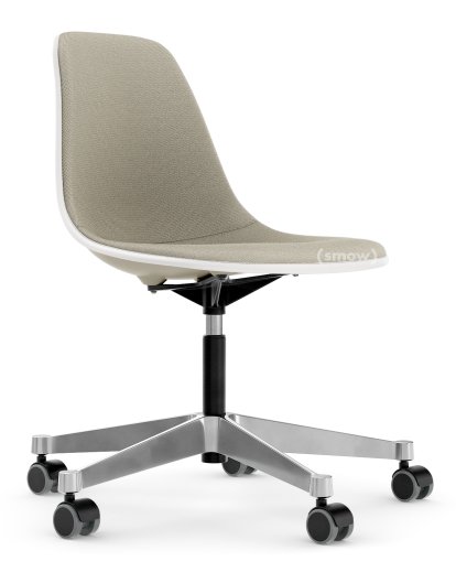 Eames Plastic Side Chair PSCC, Pebble, With full upholstery, Warm grey / ivory