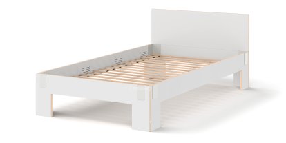 Tagedieb, 120 x 220 cm, With headboard, FU (plywood, birch) white, Light grey, With rollable slatted base