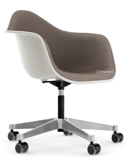 Eames Plastic Armchair RE PACC, White non-RE, With full upholstery, Warm grey / moor brown