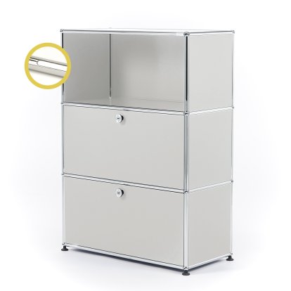 USM Haller E Highboard M with 2 Drop-down Doors and Compartment Lighting, Light grey RAL 7035, Cool white