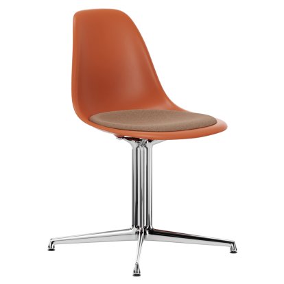 Eames Plastic Side Chair DSL, Rusty orange, With seat upholstery, Cognac / ivory, Aluminium polished