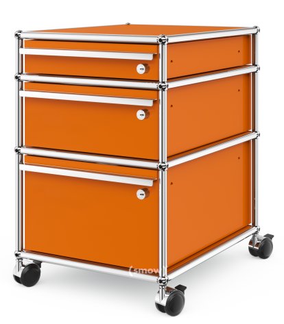 USM Haller Mobile Pedestal with 3 Drawers Type II (with Counterbalance), All compartments with a lock, Pure orange RAL 2004