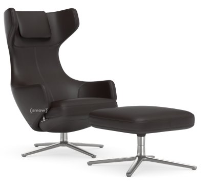 Grand Repos, Chair Grand Repos & Ottoman, Leather premium chocolate, 41 cm, Polished
