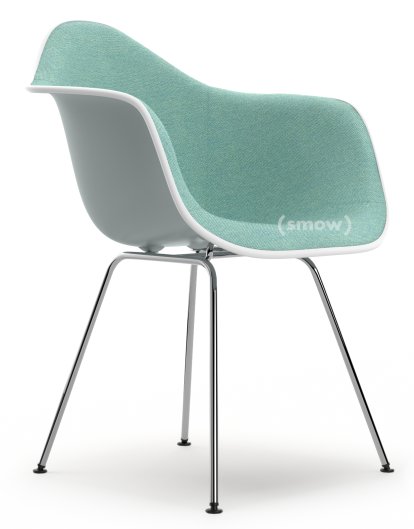 Eames Plastic Armchair DAX, Light grey, With full upholstery, Ice blue / ivory, Standard version - 43 cm, Chrome-plated