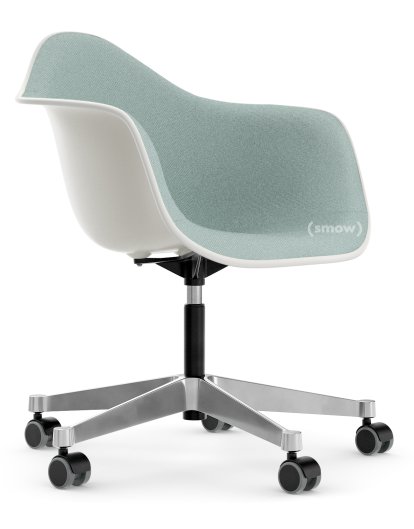 Eames Plastic Armchair RE PACC, White non-RE, With full upholstery, Ice blue / ivory