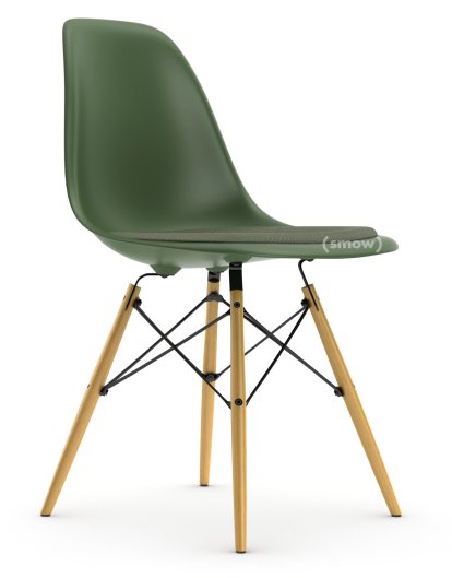 Eames Plastic Side Chair DSW, Forest, With seat upholstery, Ivory / forest, Standard version - 43 cm, Ash honey tone