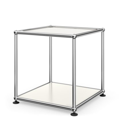 USM Haller Side Table 35, Upper panel lacquered glass, lower panel metal, Pure white RAL 9010