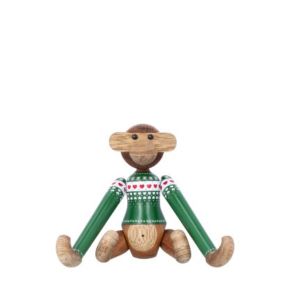 Monkey Wooden Figure Christmas Jumper , Mini (H 9,5 cm), Green jumper
