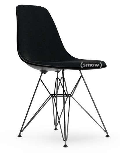 Eames Plastic Side Chair DSR, Deep black, With full upholstery, Nero, Standard version - 43 cm, Coated basic dark