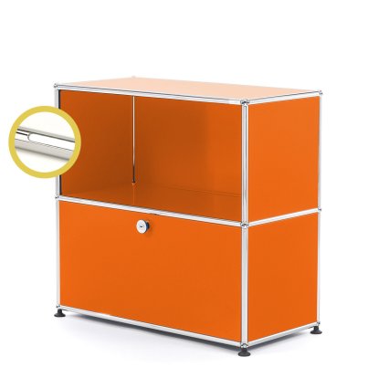 USM Haller E Sideboard M with Compartment Lighting, Pure orange RAL 2004, Cool white