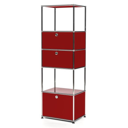 USM Haller living room shelf M type 2, USM ruby red, With 2 drop-down doors and 1 ecxtension door (incl. metal box insert)