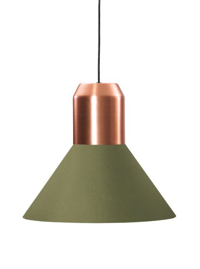Bell Light, Copper, Green fabric, H 22 x ø 45 cm