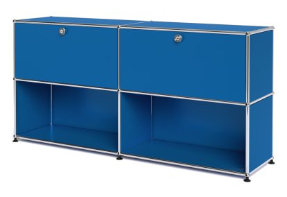 USM Haller Sideboard L, Customisable, Gentian blue RAL 5010, With 2 drop-down doors, Open