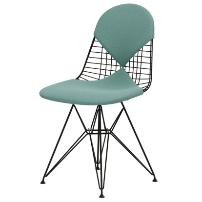Wire Chair DKR , Powder-coated basic dark, Seat and backrest cushion (Bikini), Hopsak mint / ivory