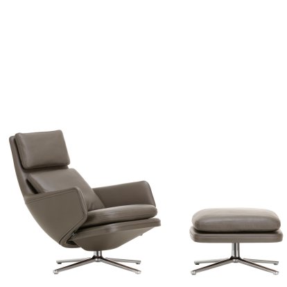 Grand Relax Lounge Chair, With Ottoman, Leather Premium F, umbra grey, Polished, 41,5 cm