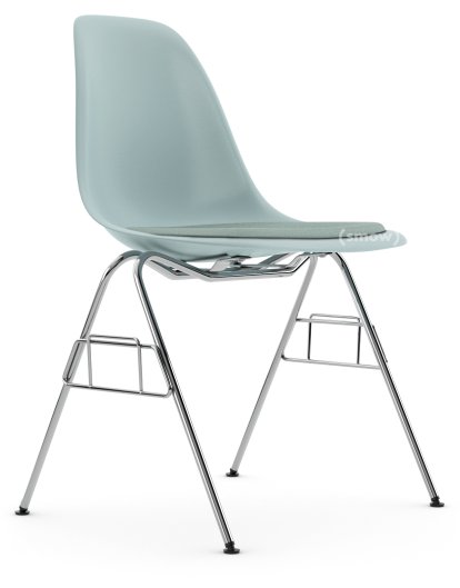 Eames Plastic Side Chair RE DSS / DSS-N, Ice grey, With seat upholstery, Ice blue / ivory, Without linking element (DSS-N)