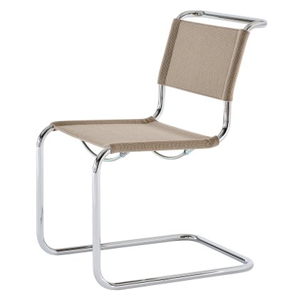 Details Thonet S 33 / S 34 V Fabric Cantilever Chair S 33 / S 34 V Fabric Cantilever Chair, Without armrests, Chrome-plated, Fabric Nobel 61297 - beige, Black plastic glides with felt