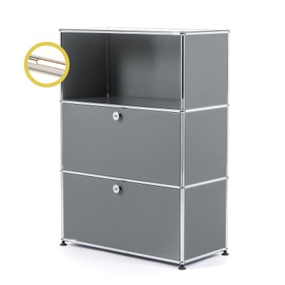 USM Haller E Highboard M with 2 Drop-down Doors and Compartment Lighting, Mid grey RAL 7005, Warm white